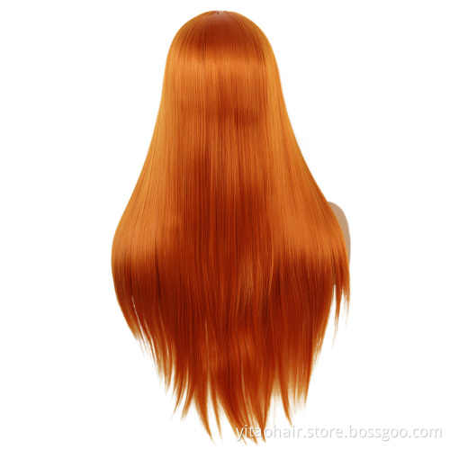 Wholesale Quality Factory Price Long Straight Wig Pastel Color Cosplay Halloween Lolita Synthetic Hair Orange Straight Wigs